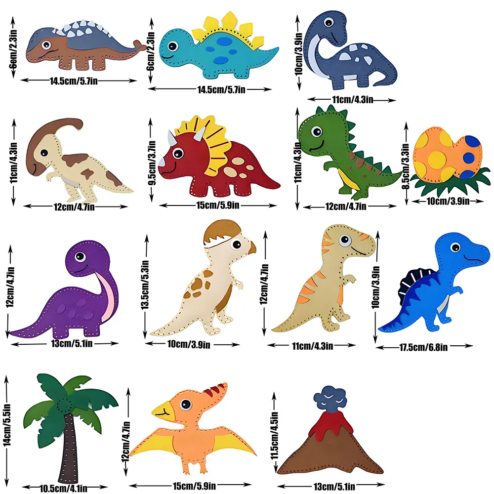 14Pcs Beginners Kids Dinosaur Sewing Felt Kit Animals DIY Craft Kit Forest Creatures Sewing Felt Plush Educational Sewing Set