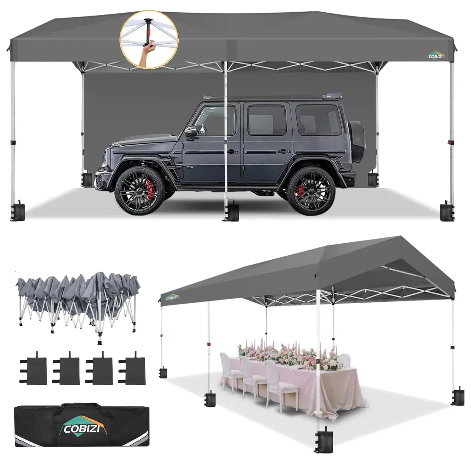 

10x20 Pop Up Canopy Tent Waterproof Instant Sun Shade Shelter for Party Wedding with Carry Bag & Sandbags, Customized