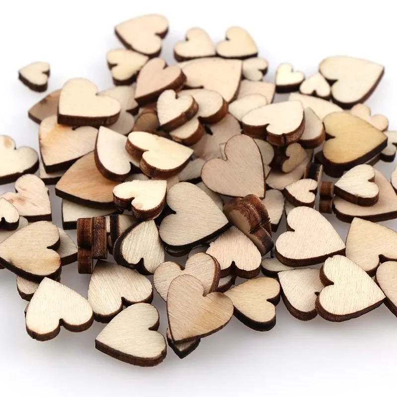 100 Stück Holz-Liebes-Herz-/Stern-Verzierungen für Scrapbooking, Hochzeit, Urlaub, Tischstreuer, Dekoration, DIY-Handwerk, gemischte Größe