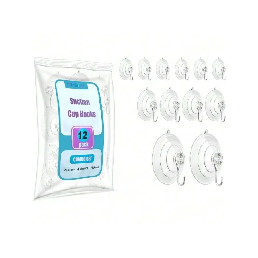 

All-Purpose Suction Cups Hooks [Combo Set] Reliable Strongest Window Suction Cups With Hooks 2 Large/2.36 Inches, 4 Medium/1.77