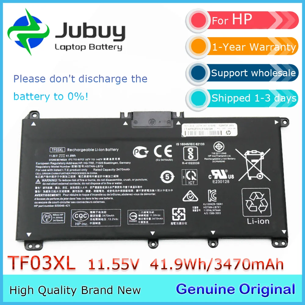 TF03XL 11.55V 41.9Wh Original Laptop Battery for HP Pavilion 15-CD HSTNN-LB7X 920070-855 920046-421