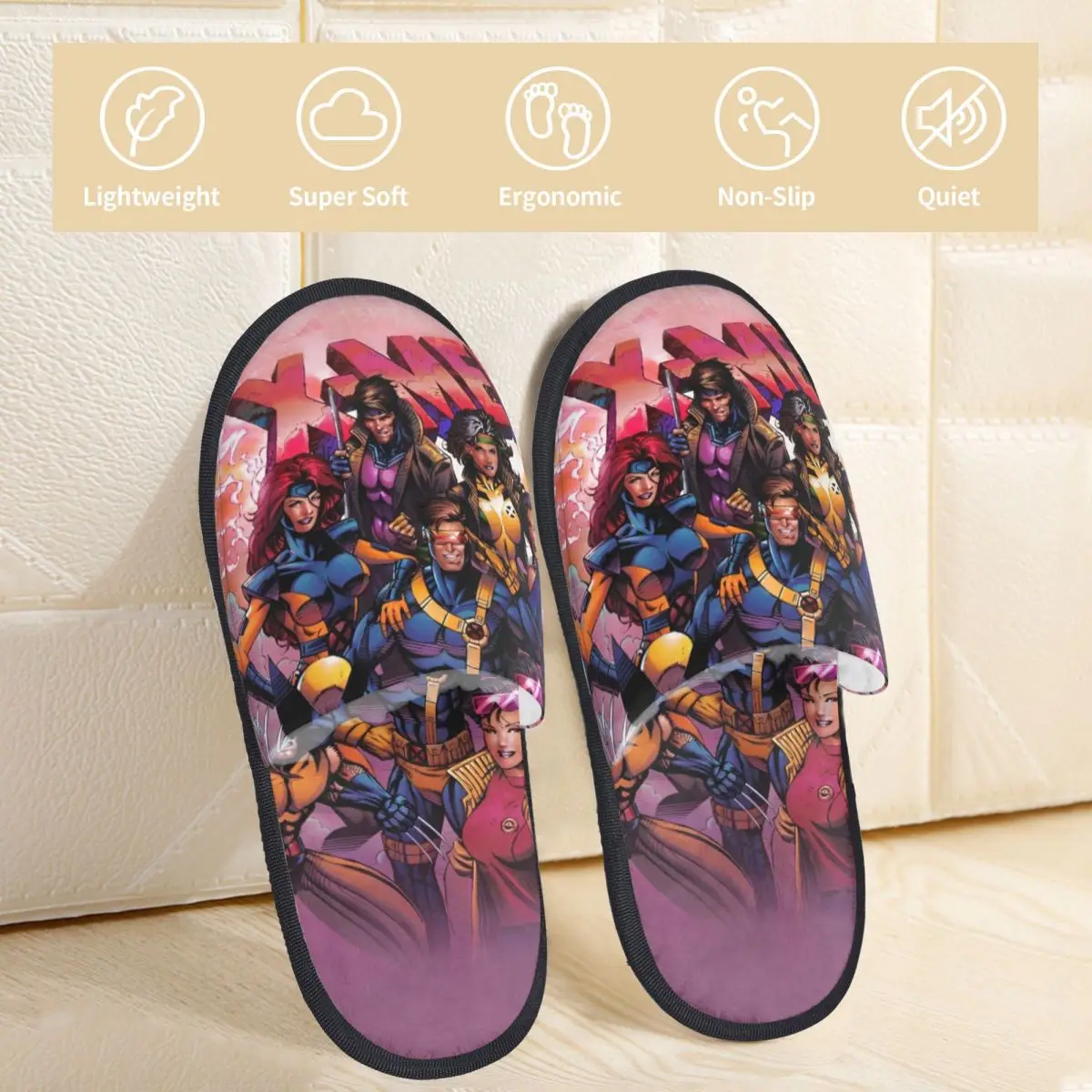 X-MAN X Man Marvel Hero House Slippers Anti-skid Soft Household Fur Slides Slippers Bedroom