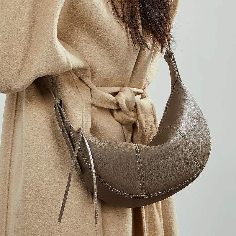 

Burminsa Cowhide Genuine Leather Soft Hobo Shoulder Bags For Women 2025 Luxury Designer Crescent Crossbody Work Ladies Handbags