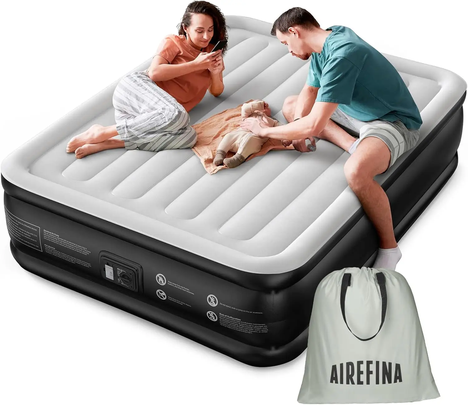 Airefina Air Mattress Queen With Built-In Pump For Guest, 18