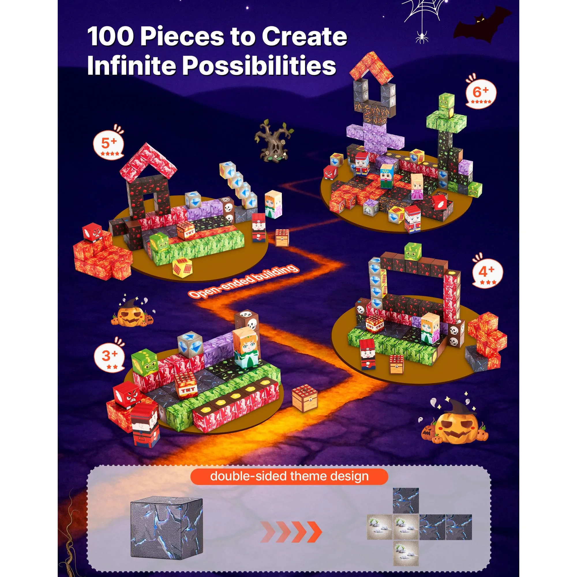 SucceBuy100/150 PCS Blocos Magnéticos Castelo Escuro Conjunto STEM Montessori Brinquedos Sensoriais Cubos de Construção Magnéticos para Crianças Presentes de Aniversário