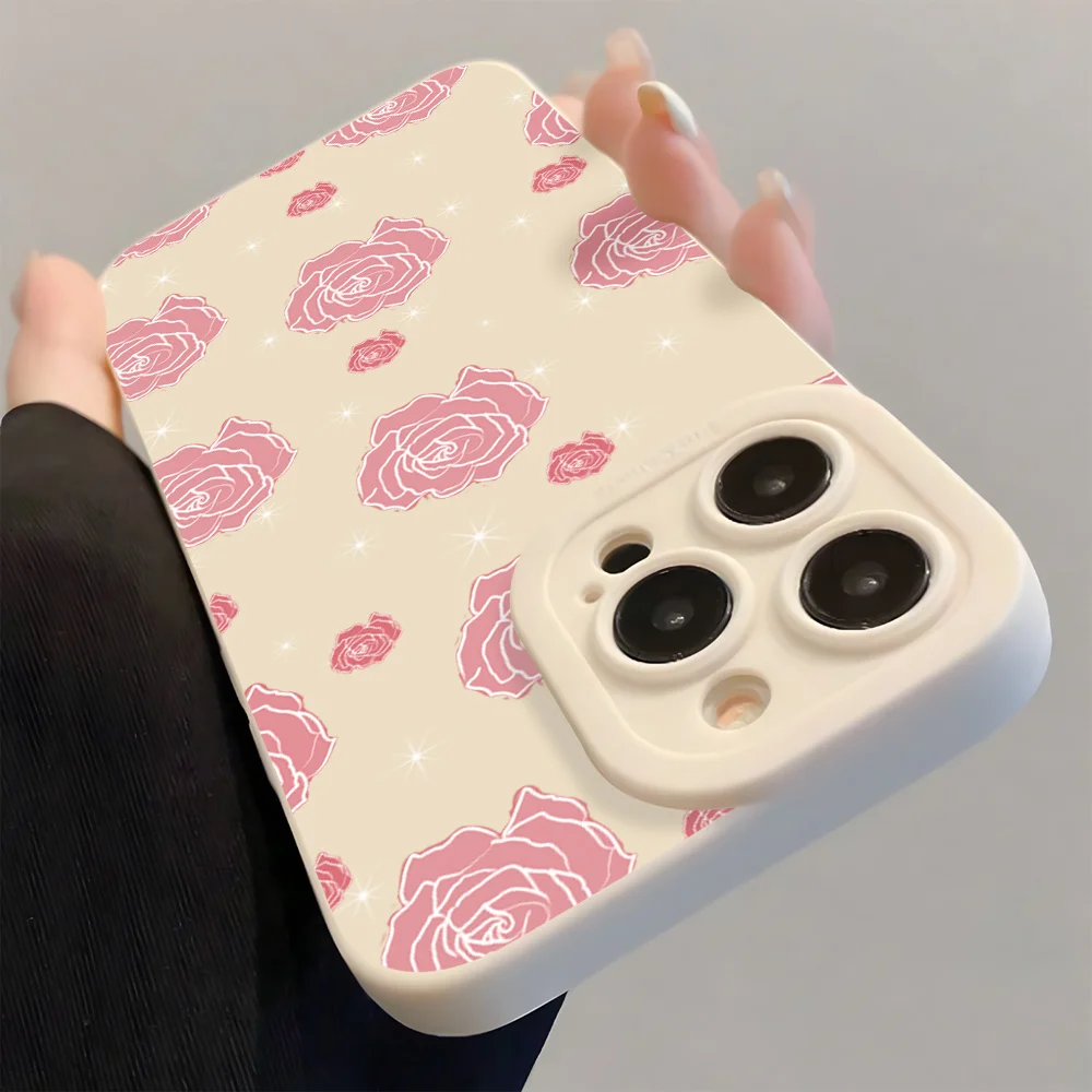 Pink Rose INS Wrist Strap Phone Case For iPhone 17 16 15 14 13 12 11 Pro Max X XS XR 7 8 16E 17E Plus Protector Lanyard Cover view 5