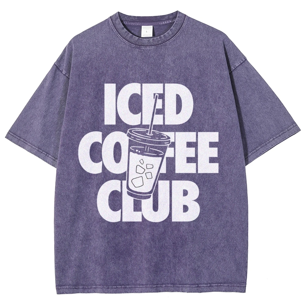 Iced Coffee Club Unisex Fit Washed T-Shirt, Vintage Trendy Stylish Y2k Latter Shirt, Coffee Lover Shirt Gift