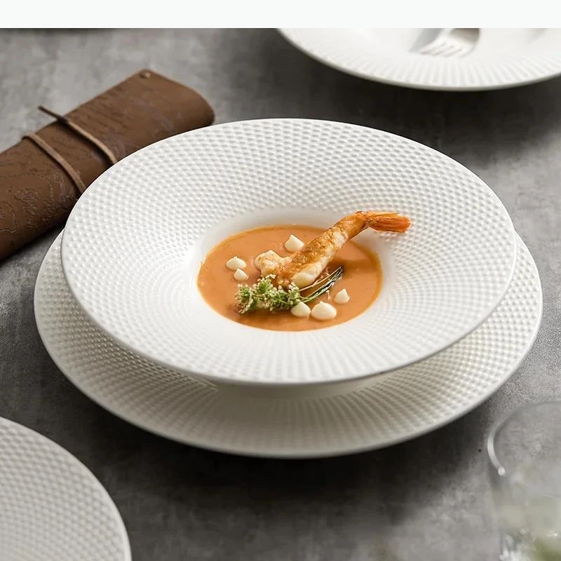 

Simplicity Pearl Dot Ceramic Plate Pure White Dessert Plate Thick Soup Plate Pasta Plates Plates Barbecue Plates