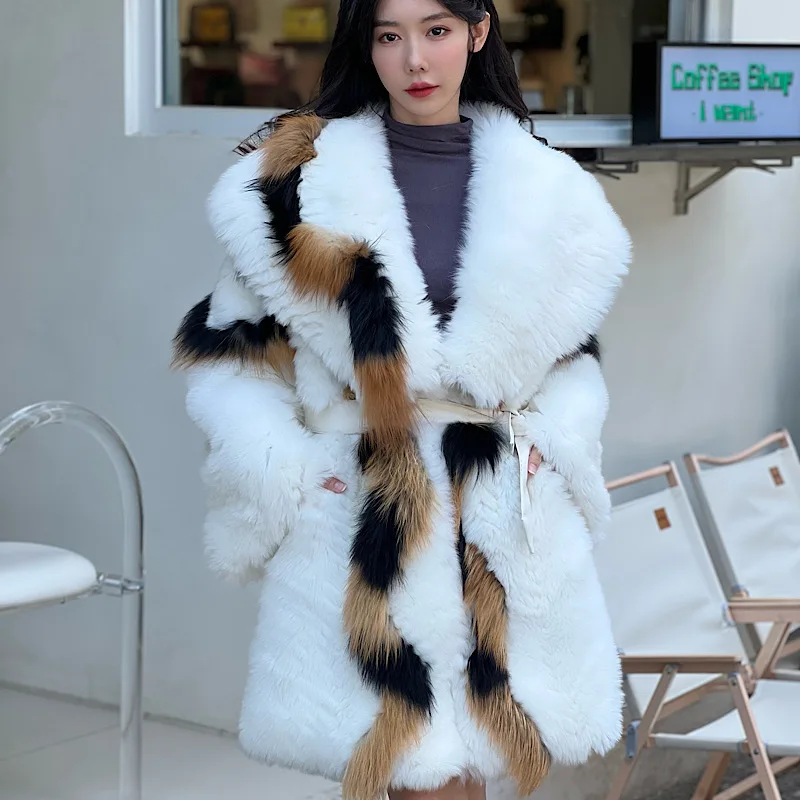 

2023 New White S Red Fox Turn-down Collar Fur Coats Women Winter Warm Outerwear High Quality Genuine Fox Fur Thick Fur Coat