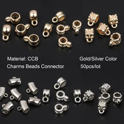 50pcs Gold Silver Color CCB Bail Charms Beads Connector for Jewelry Making Spacer Bail Bead Hanger Fit Charm European Bracelets