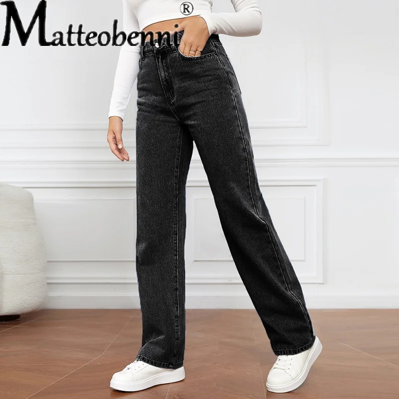 Frauen Mode Schwarze Jeans Push-Up Gerade Bein Denim Hosen Damen Vintage Hohe Taille Casual Stretch Gewaschen Mom Jean Schlank Femme