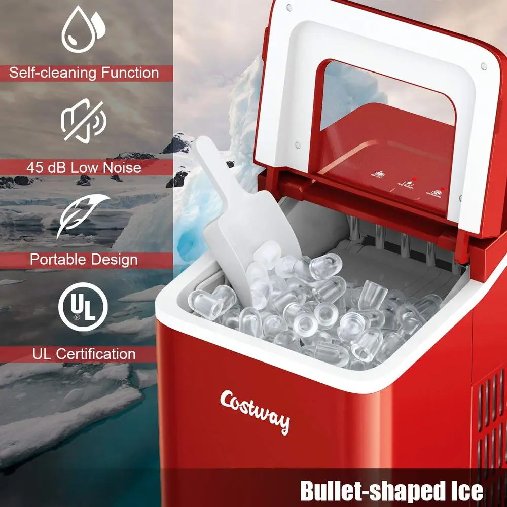 Portable 26-Pound Ice Maker with Self-Cleaning, 8-Minute Ice Cubes, Scoop and Removable Basket, Ideal for Home Parties and Bars,