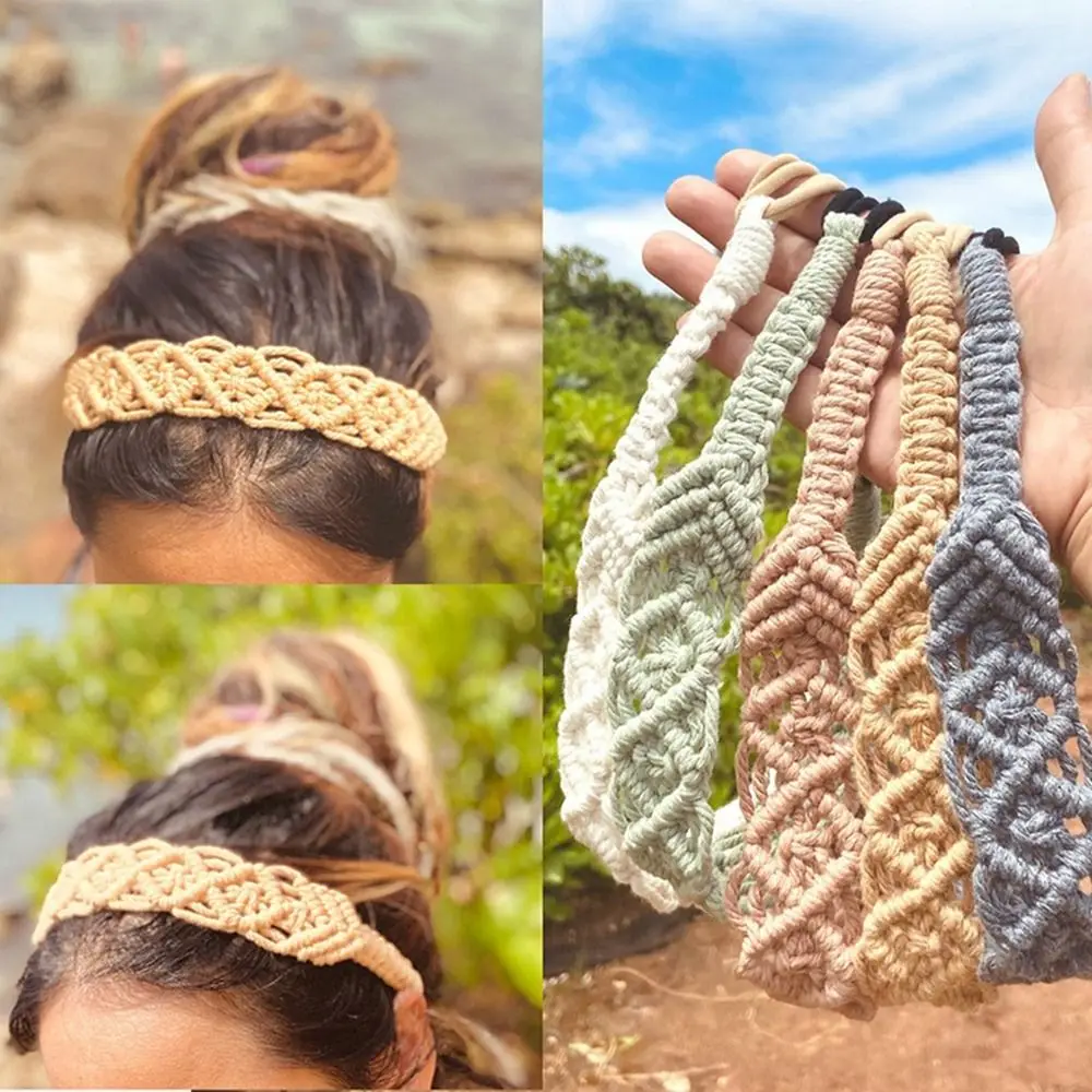 Hair Band Turban Ethnic Style Small Daisy Braided Rope Bohemian Headband Macrame Hair Band Crochet Bandana Women Hair Scarf