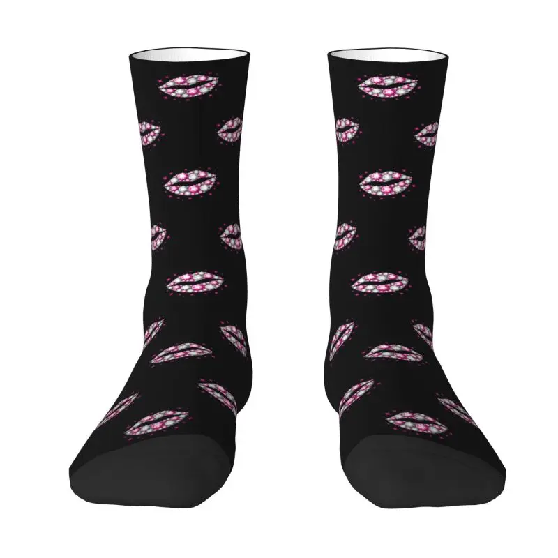 Cute Diamond Kiss Socks Men Women Warm 3D Printing Crystal Rhinestone Lips Basketball Sports Socks