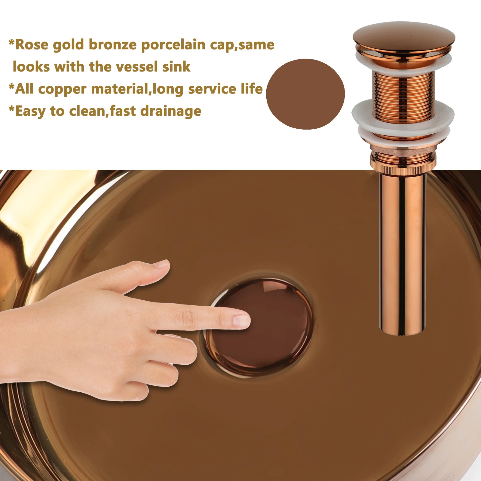 Torayvino Round Bowl Ceramic Bathroom Basin Vessel Sink Vanit Above Counter with Mixer Waterfall Faucet Pop-up Drain Combo Kit view 5