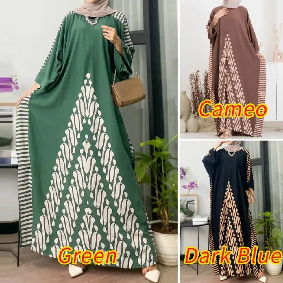

2025 New Muslim Loose Bohemian Printed Large Robe Dress 2025 Muslim Long Dress Robe Abaya Ramadan Dubai Luxury Islam Elegant