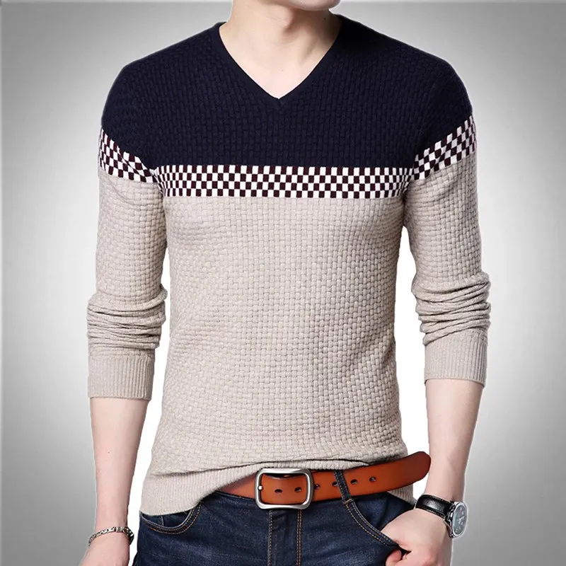 

Slim Fit Men's Knitted Long Sve T-irt Thin V-Ne Striped Base Layer irt Faion Urban Sle Briti Sle Autumn Wear