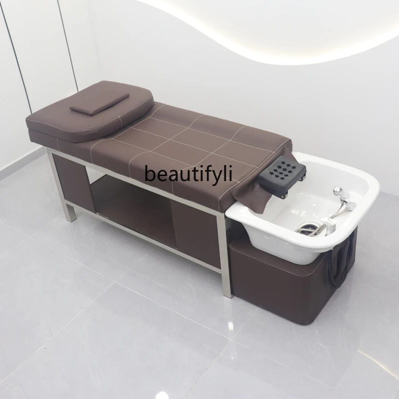 

Thai Beauty Salon Shampoo Chair for Hair Salon Stainless Steel Ceramic Basin Bed Barber Shop Massage Lying Completely Flushing