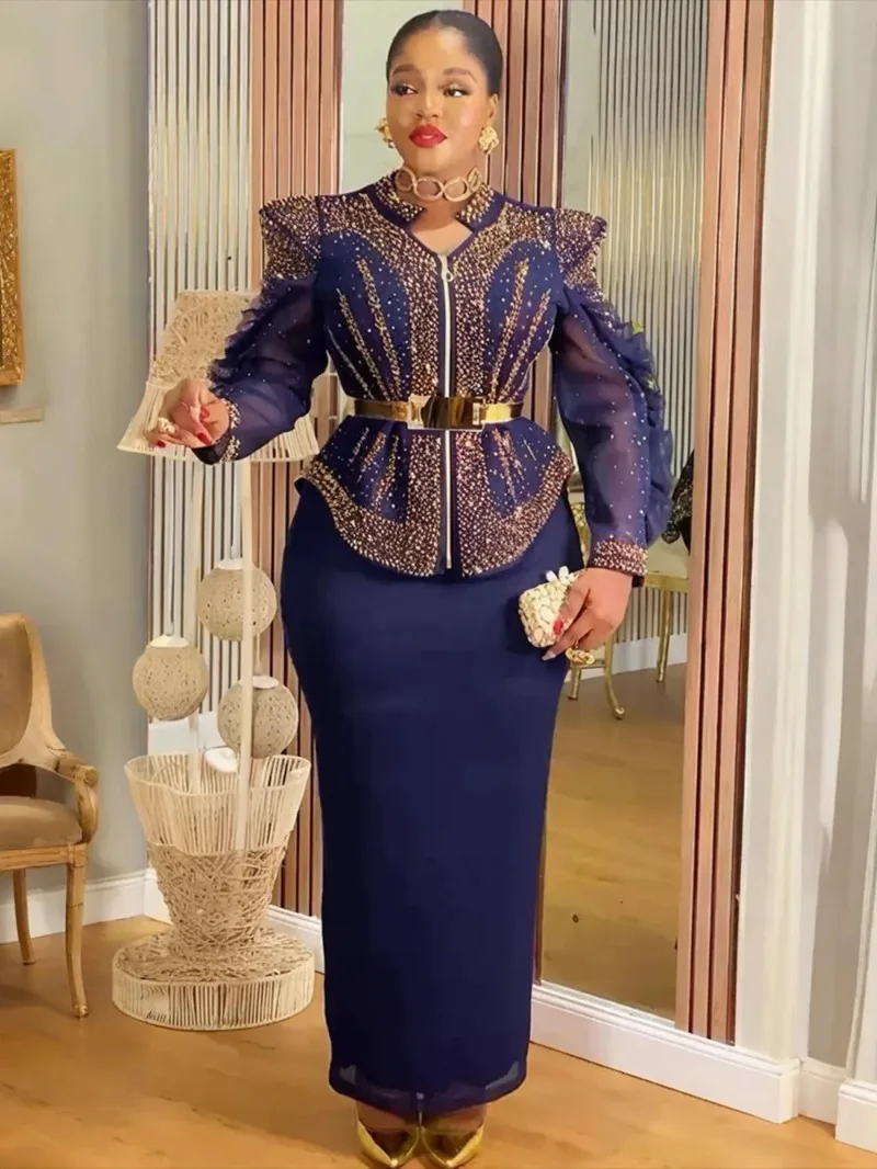 

Plus Size African Party Dresses for Women Dashiki Ankara Wedding Gown Outfits 2 Pieces Set Tops And Skirts Suits 2025 New Robes