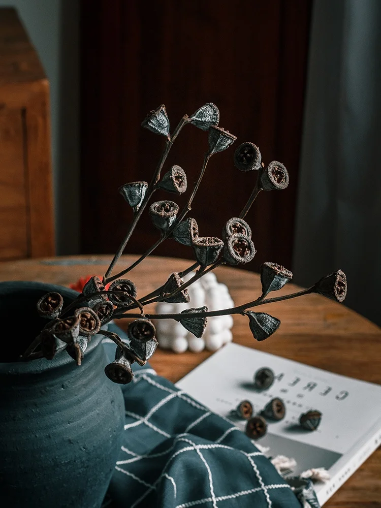 Getrockneter Eukalyptus-Blüten- und Früchtestrauß für die Heimdekoration, Vintage-Stil, rustikale Zweige, Fotografie-Requisiten, Wohnzimmer