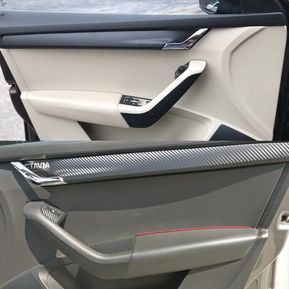 Carbon Fiber For Skoda Octavia 2015-2019 Car Film Interior Sticker Center Console Gear Dashboard Air Door Handle Lift Panel view 4