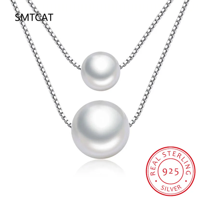 925 Sterling Silver Double Layer Elegant White Pearl Charm Necklace Shell Pearl Choker Necklace For Women Fine Jewelry Colar