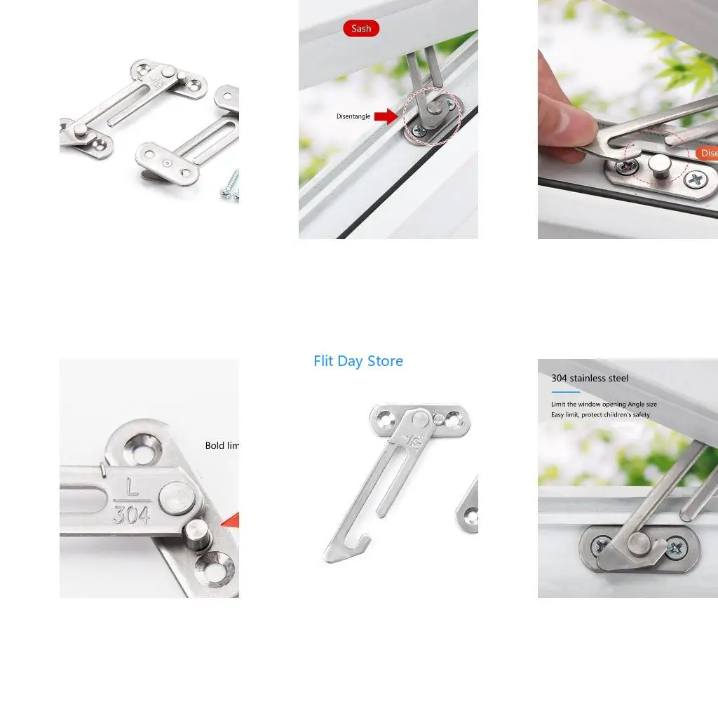 F92C 2pcs/set Window Restrictor Clips 304 Stainless Steel Window Safety Locks Protect Children Secure & Easy to Install