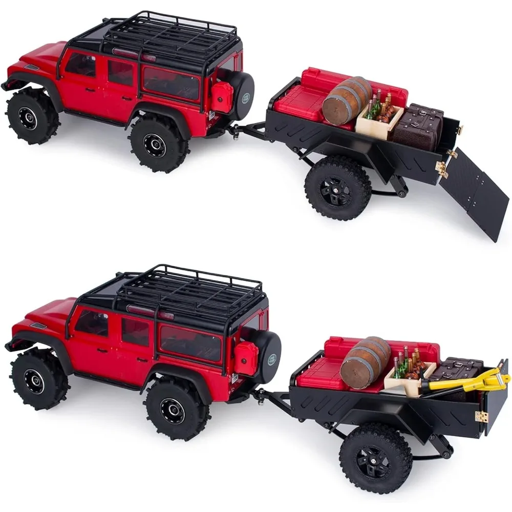 1/18 RC Trailer, Aluminum Utility 1/18 Trailer with LuggageNetfor1/18and1/24RC Crawler TRX4M Defender Bronco K10 SCX24 FMS FCX24