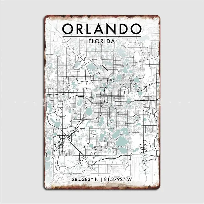 

Orlando City Map Metal Sign Pub Wall Personalized Plaques Tin Sign Poster Retro Cave Home Tavern