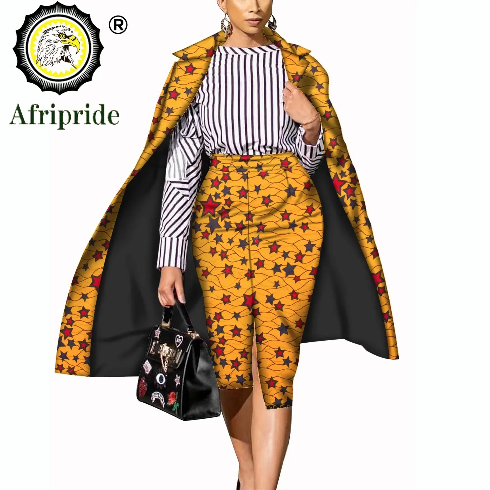 Afrykańskie 2-częściowe garnitury dla kobiet Długi płaszcz + spódnica Ankara Print Robe Dashiki Set Plus Size Bazin Riche AFRIPRIDE S 1826008