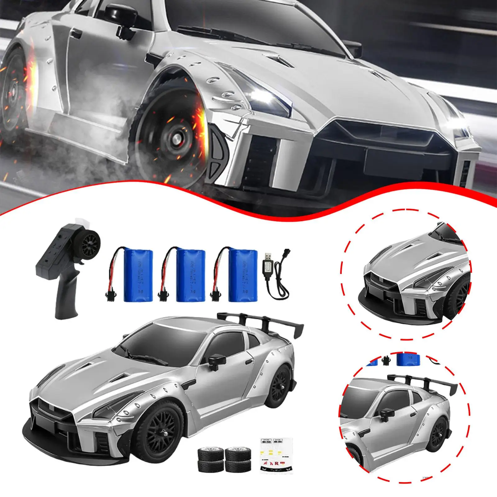 

Масштаб 1/16 RC Drift Car Реалистичная система освещения в подарок с 4 шинами 20 км/ч Высокоскоростная модель на дорожном транспортном средстве Спортивная гоночная игрушка