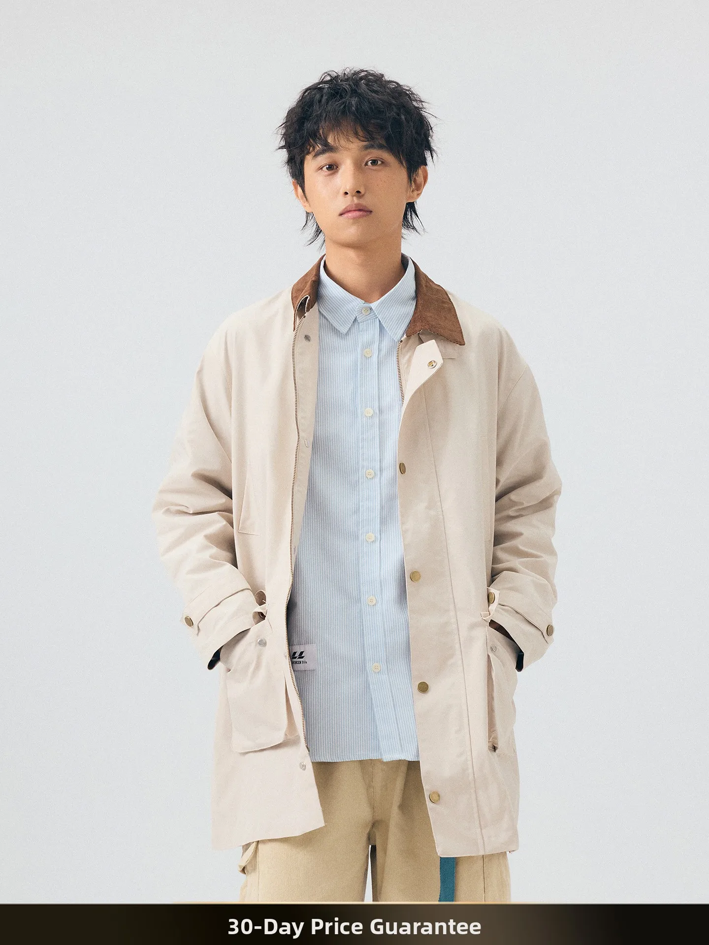 

American Retro Long Lapel Jaet for Men with Multiple kets Splicing Color Blo Outdoor Sports Windproof Autumn Outerwear