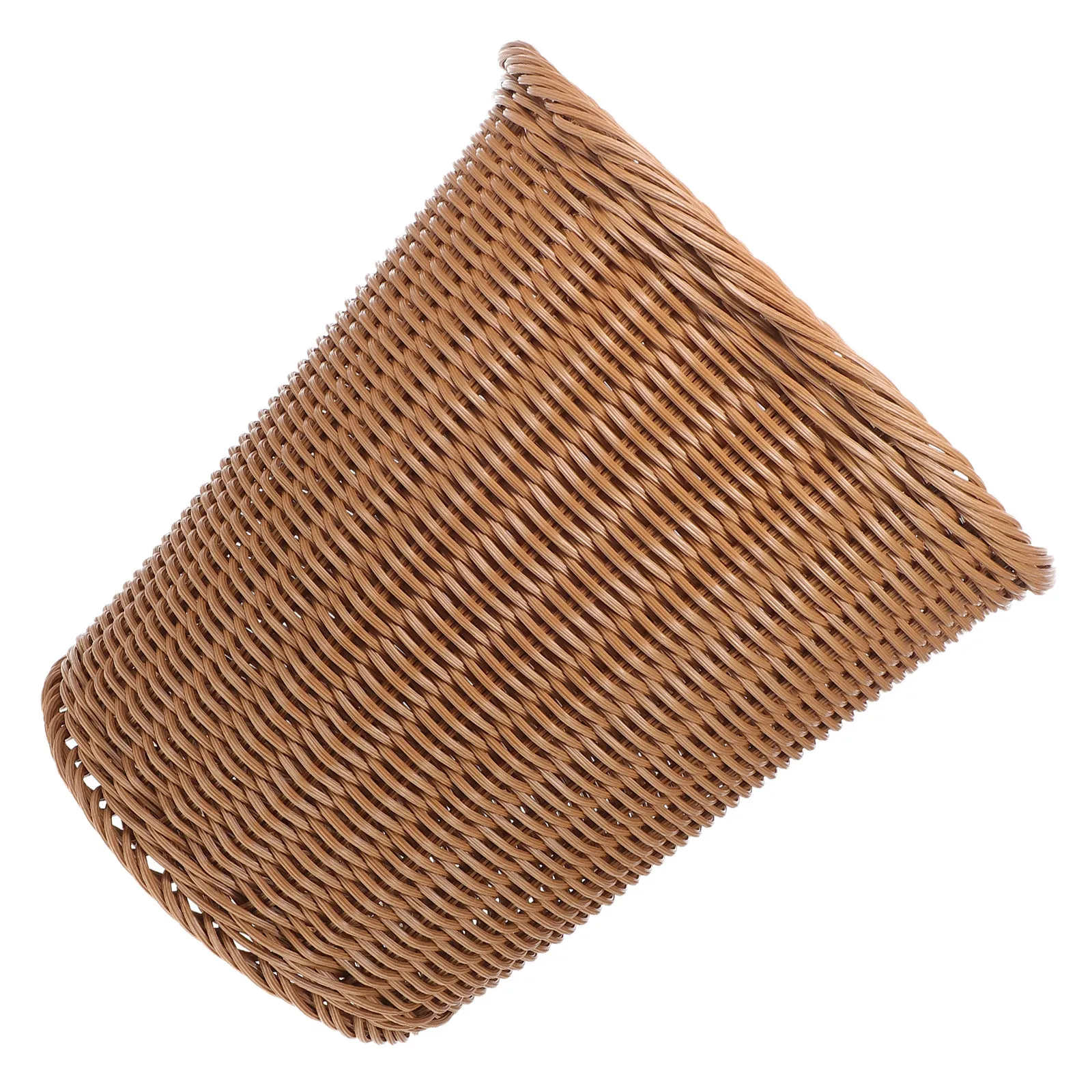 1Pcs Rust Resistant Fake Rattan Trash Basket Beige Smooth Safe Non-Toxic Woven Rubbish Container for Home Office Daily