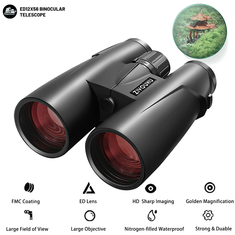 

ED12X56 Professional Binoculars Telescope Ultra HD High Multiplier Powerful Waterproof for Hunting Camping Engineering Use