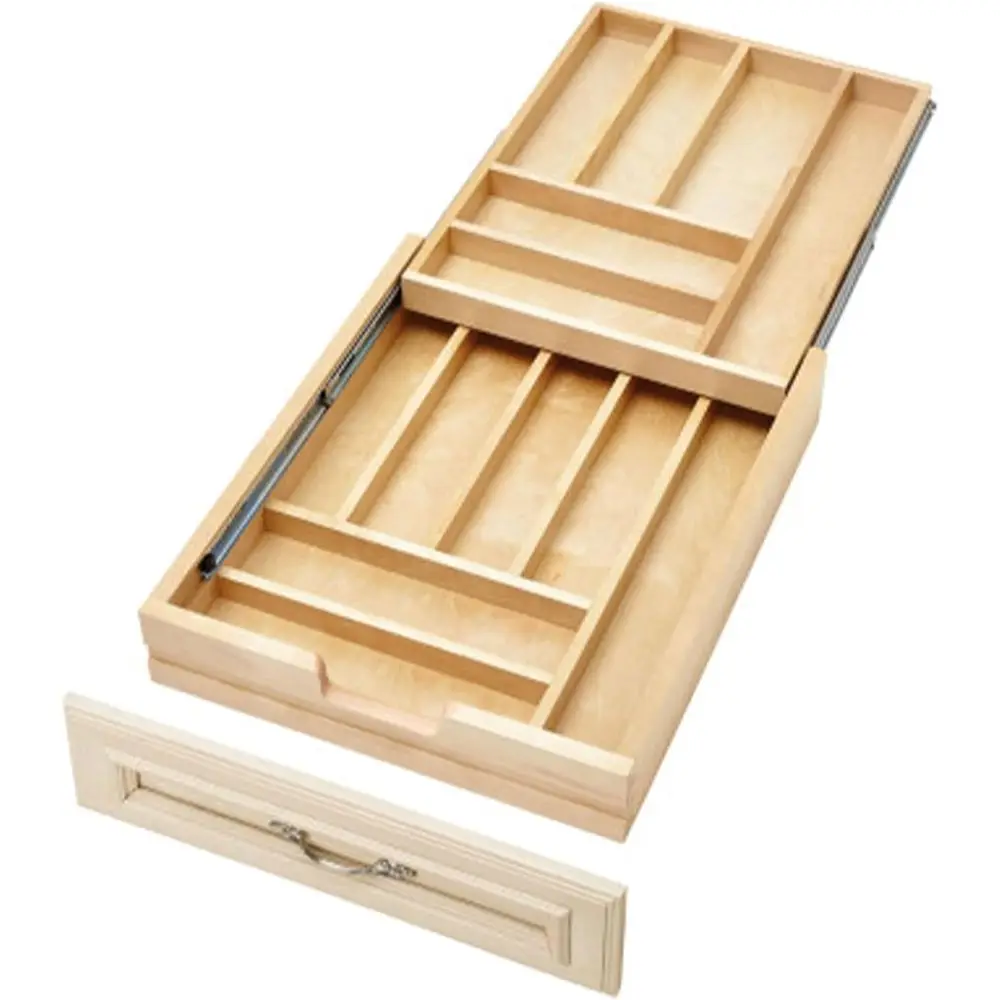 

18 Wood Pullout Cutlery Tray Organizer for Kitchen Utensils, Soft-Close Slides