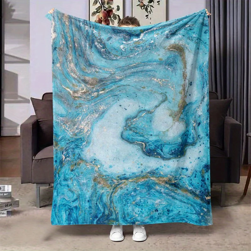 

Роскошное одеяло с мраморным синим золотом, двустороннее фланелевое одеяло для элегантного декора, всесезонный комфорт, роскошный стиль, подарок