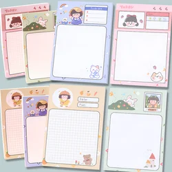 Kawaii Blank Sticky Notes para Meninas, Cute Grid Memo Pad, Post Notepad, Kid Papelaria, Planejador Diário, Índice, Compras Verificar, Lista Tab