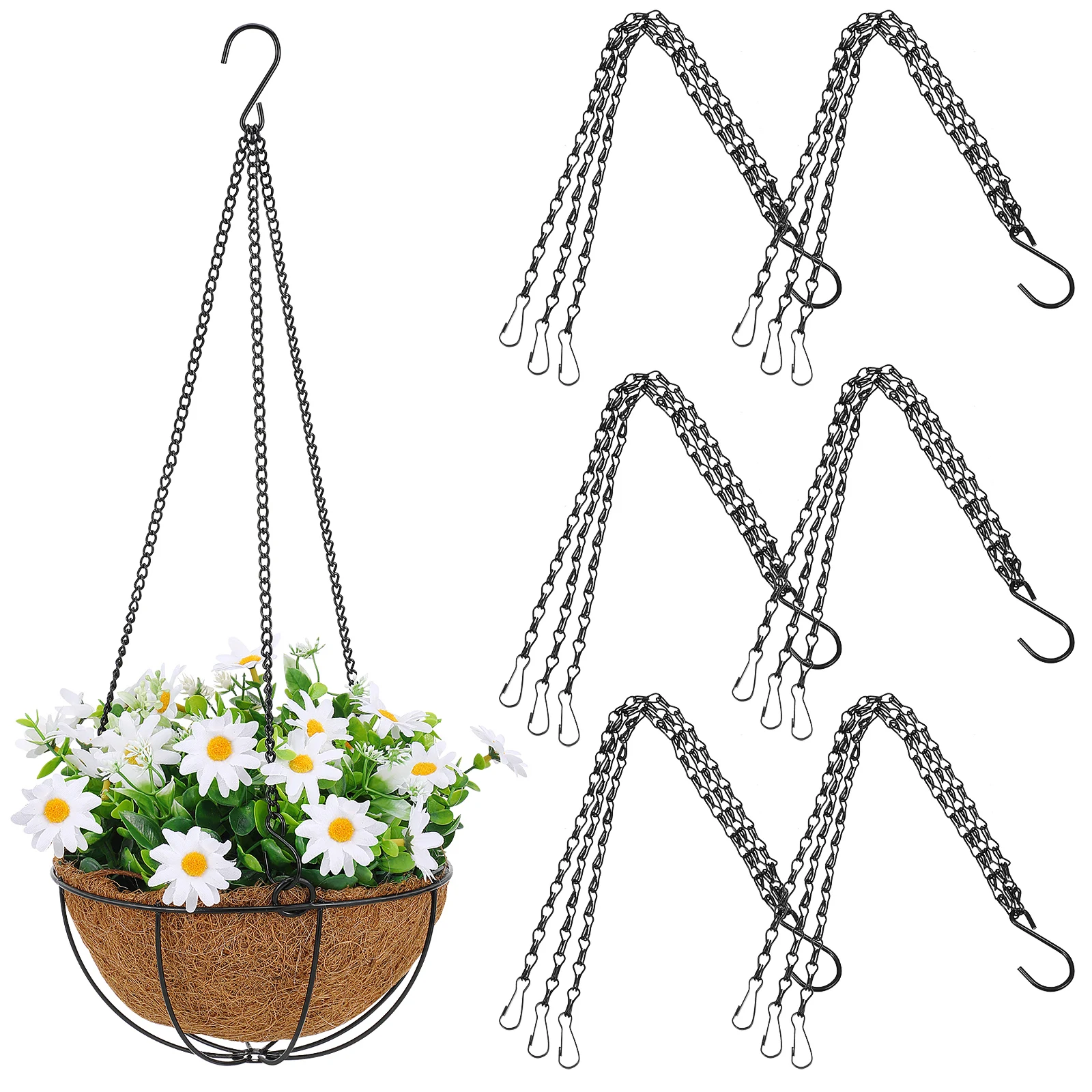

6pcs Black Zinc Chain Plant Hangers 40cm Chains for Baskets Porch Fence Garden Lanterns Bird Feeders Metal Hooks