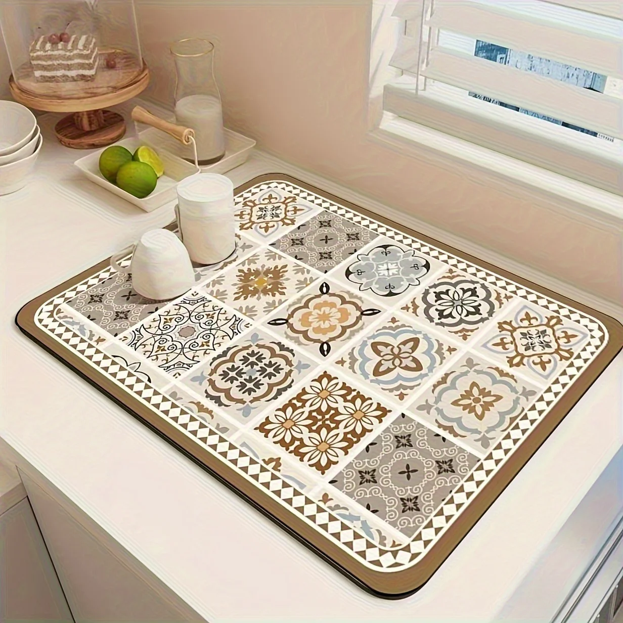 Tapete de Drenagem para Máquina de Café, Tapete de Secagem de Louça para Bancada, Tapete Antiderrapante para Cozinha, Tapete de Drenagem de Louça com Estampa de Café