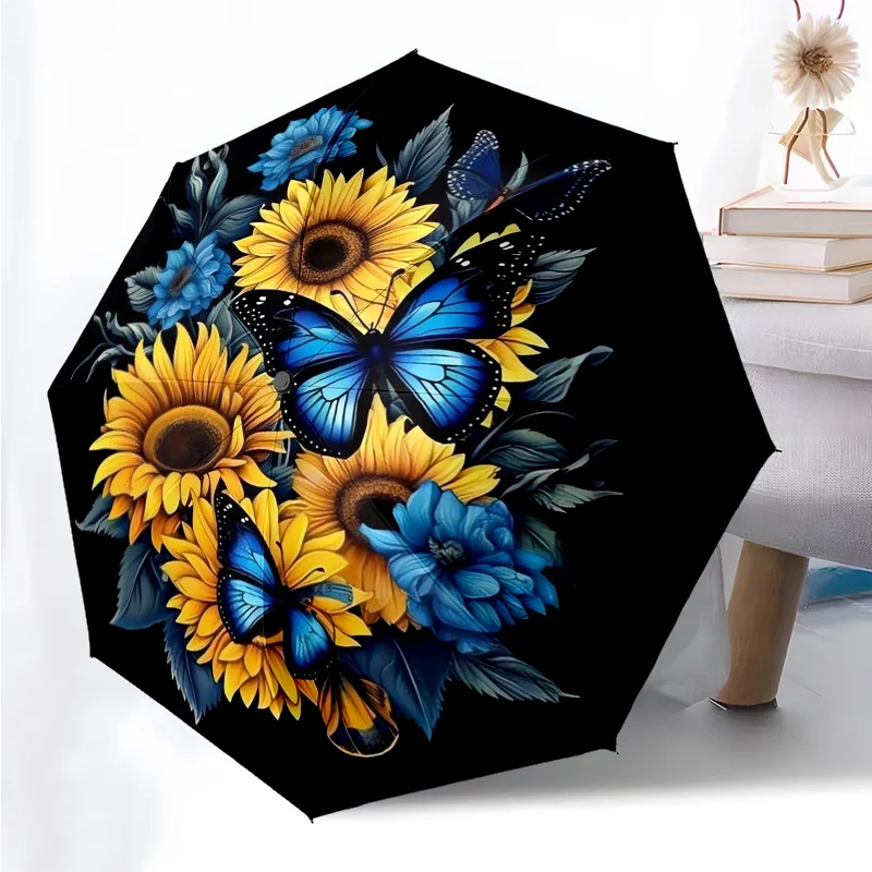 

Складной зонт с рисунком подсолнуха, модный автоматически открывающийся 8, железные ребра, пластиковая ручка, складной солнцезащитный козырек, идеальные рождественские подарки