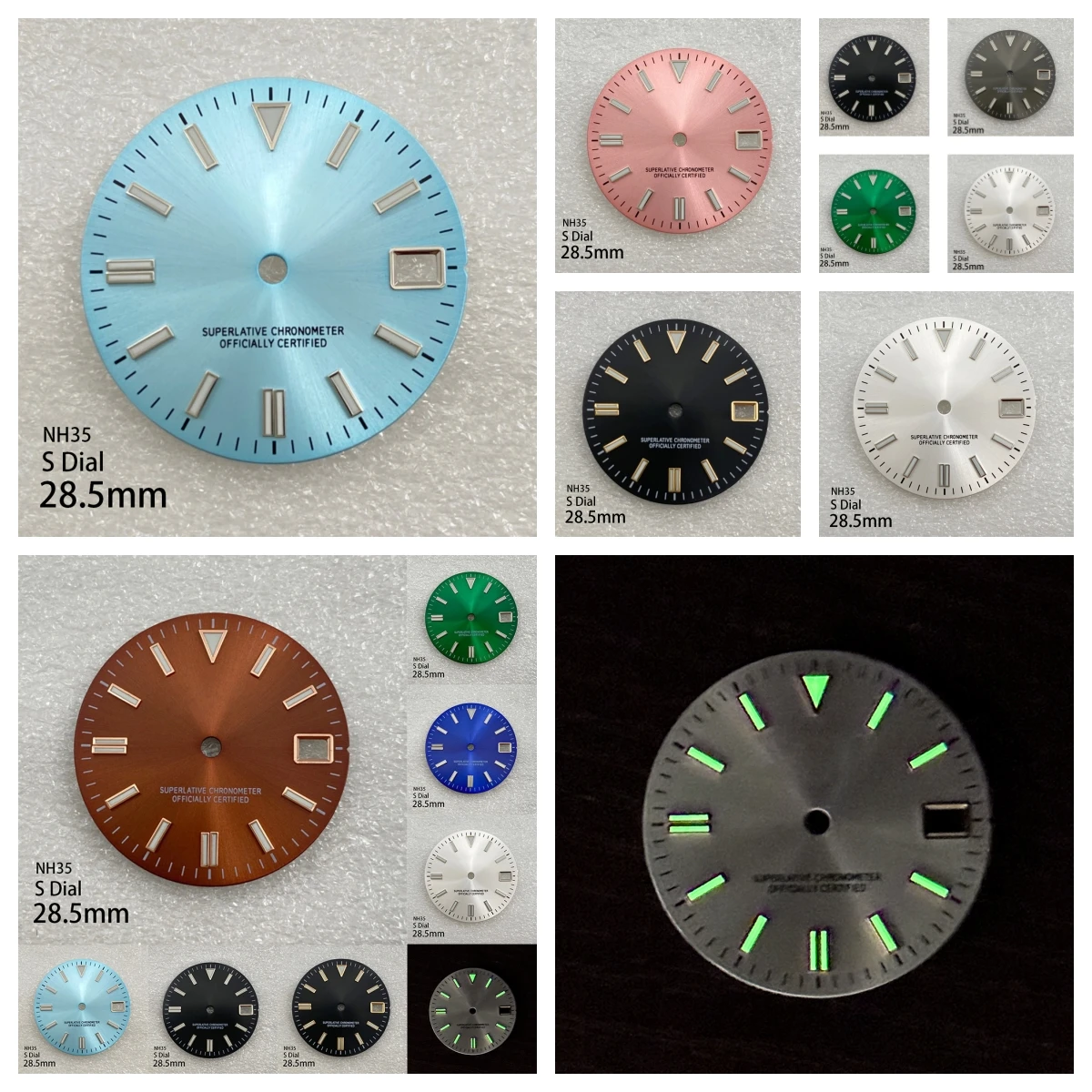 

28.5mm S Logo Sunray Dial Fit NH35/NH36 Japanese Movement Green Luminous High-Quality Watch Modification Accessories