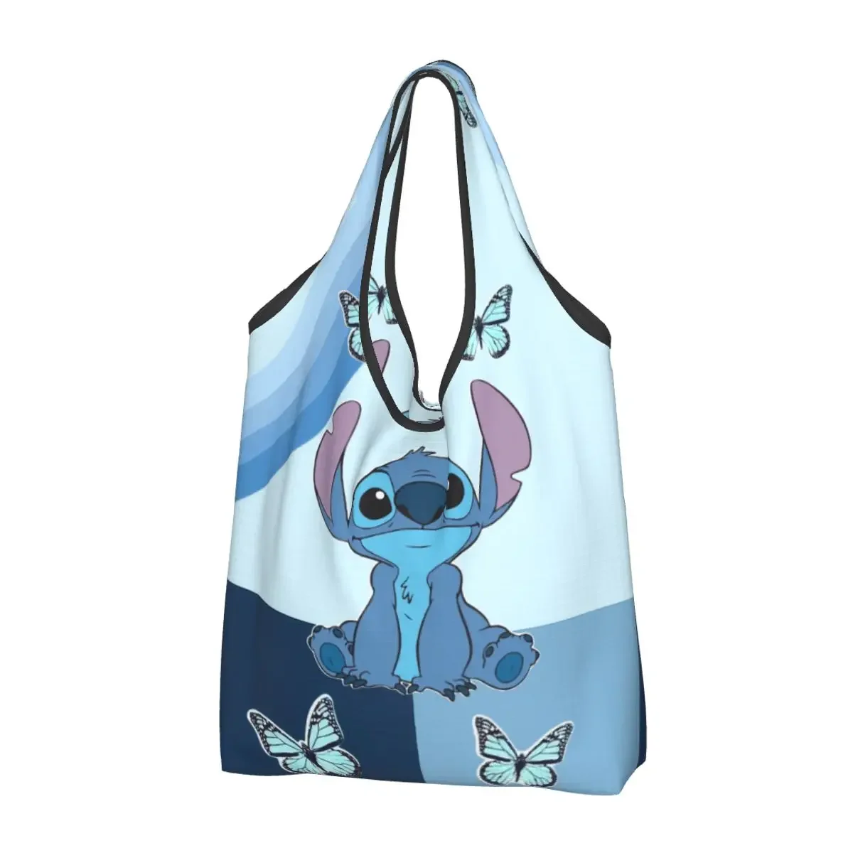 

Lilo Stitch Cartoon Butterfly Grocery Bag Durable Large Reusable Recycle Foldable Heavy Duty Shopping Eco Bag Washable Pouch