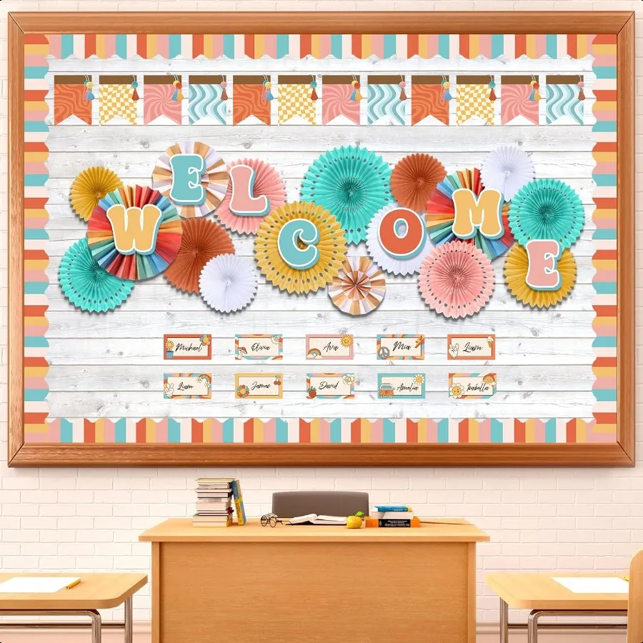 Welcome Bulletin Board Sets Welcome Back Classroom Decorations Bulletin Board Nameplate Cutout Paper Fans Banner for Back to Sc