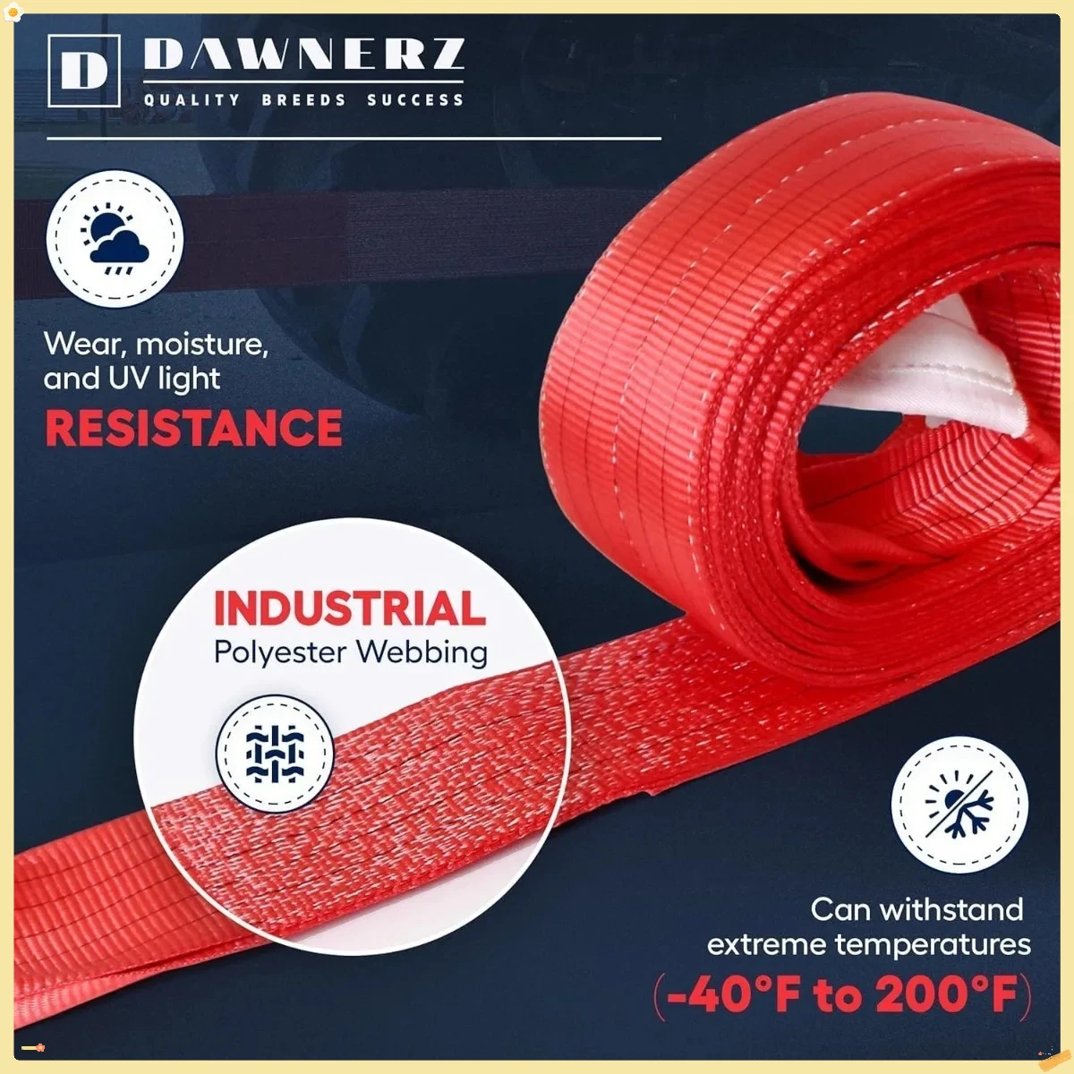 Tow Rope Heavy Duty 30ft 85000 lbs Minimum Break Strength - Recovery Strap 42 US Tons 9m for Trucks and Buses