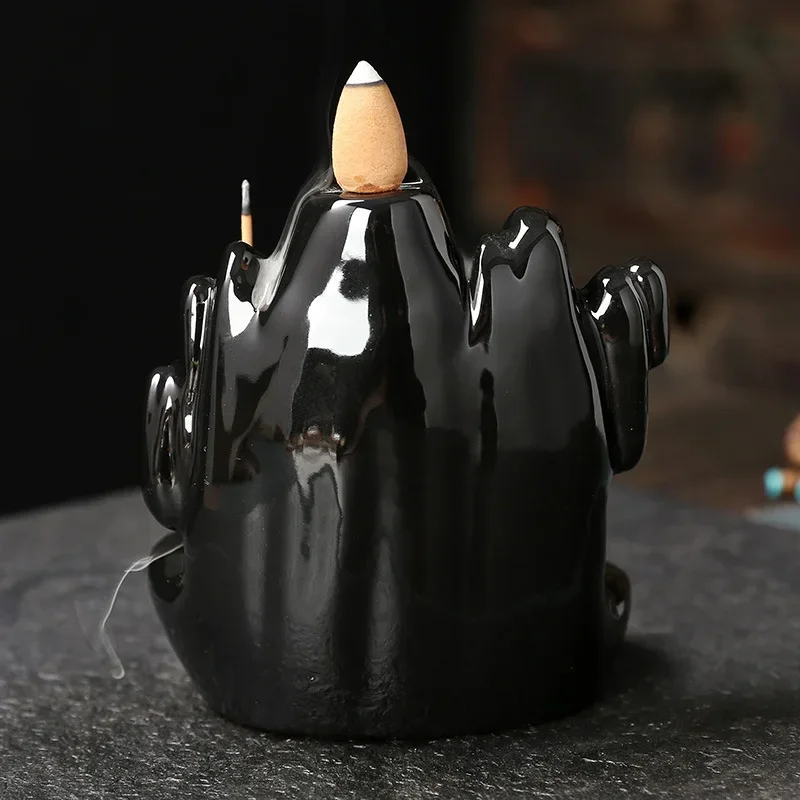 1pc, Lucky Lotus Ceramic Sandalwood Incense Burner Backflow Incense Burner Incense Stick Holder , Home Decor (Without Incense)