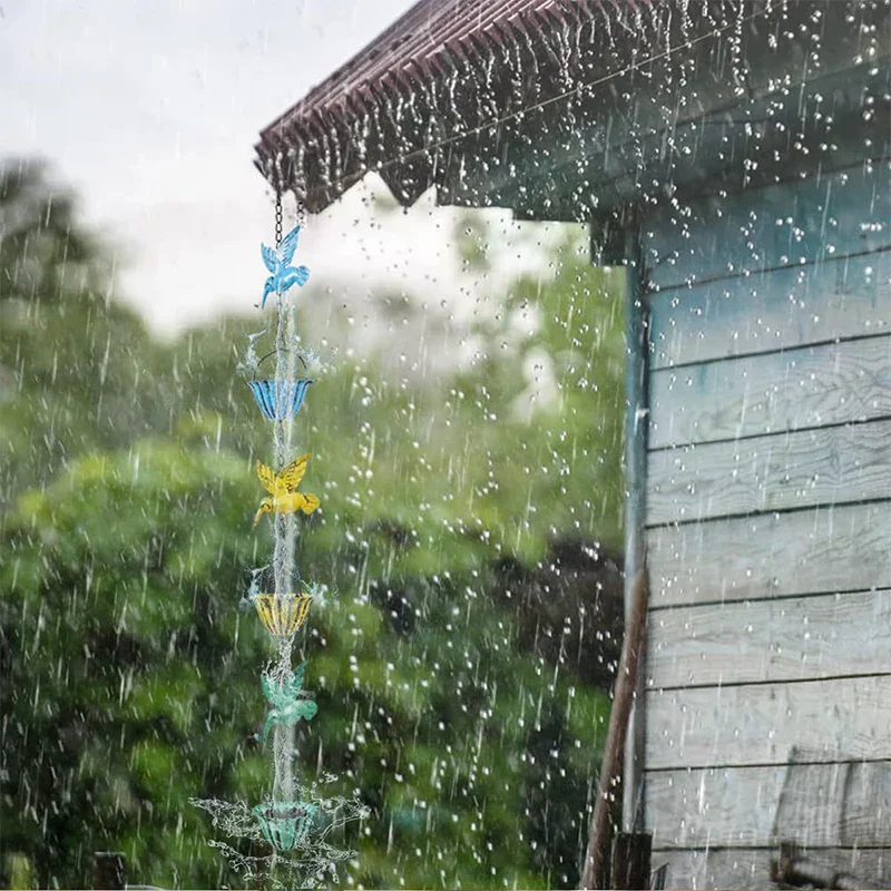 

Дождевая цепь, Дождевая цепь «Колибри» для улицы, Металлическая дождевая цепь-колокольчик, Декоративная цепь-дождесборник, Замена водосточного желоба