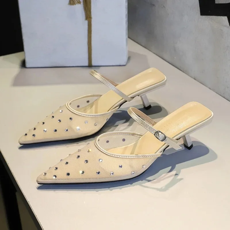 

Fashion Designer Women's Shoes Luxury Rhinestone Pointed Tip High Heeled Sandals for Woman French Casual Shoes Sandalias Mujer