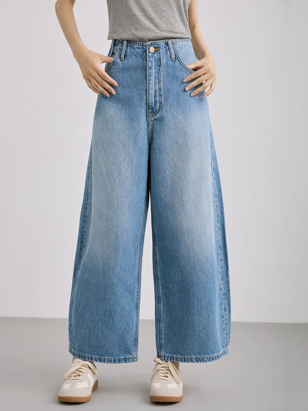 

Spring 2026 Women's Mid-Rise Straight Waist Cotton Denim Jeans Nine-Tenths Pure Cotton Balloon Pants Washed Effect Casual Tro...