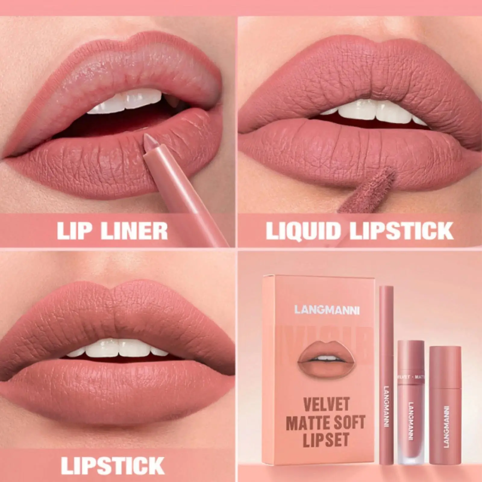 مجموعة أحمر شفاه مقاوم للماء يدوم طويلاً مكونة من 3 قطع، أحمر شفاه سائل مخملي غير لامع، مجموعة مكياج كريمي للنساء #5