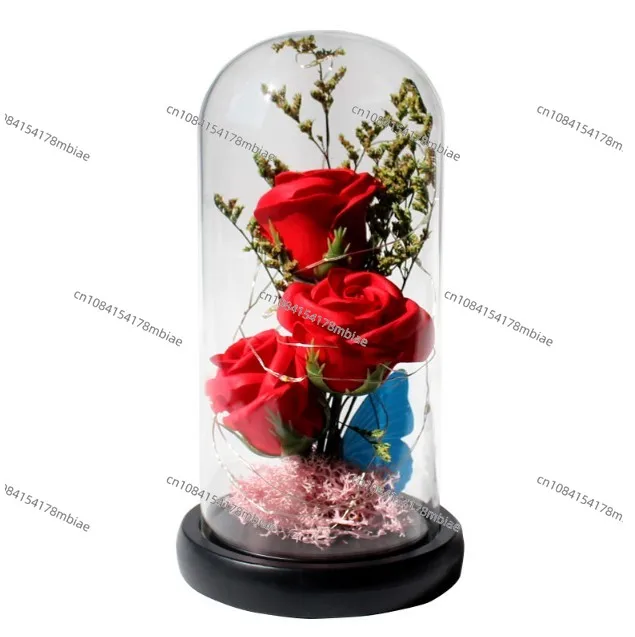 LED light soap flower luminous rose glass cover gift box for Valentine's Day and Christmas gift for girlfriend